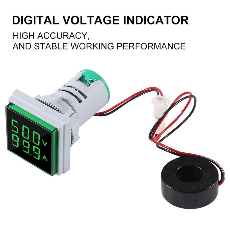 AiTrip 2Pack LED Display Voltmeter, Square Dual Display Voltmeter and Ammeter LED Digital Voltage Gauge AC 60-500V 0-100A Current Meter Indicator - Image 3